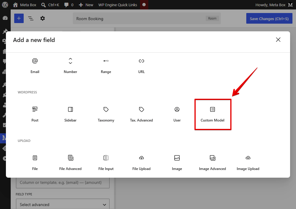 Add a new field with type Custom Model from the list