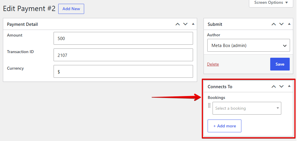 The relationship section in the model item