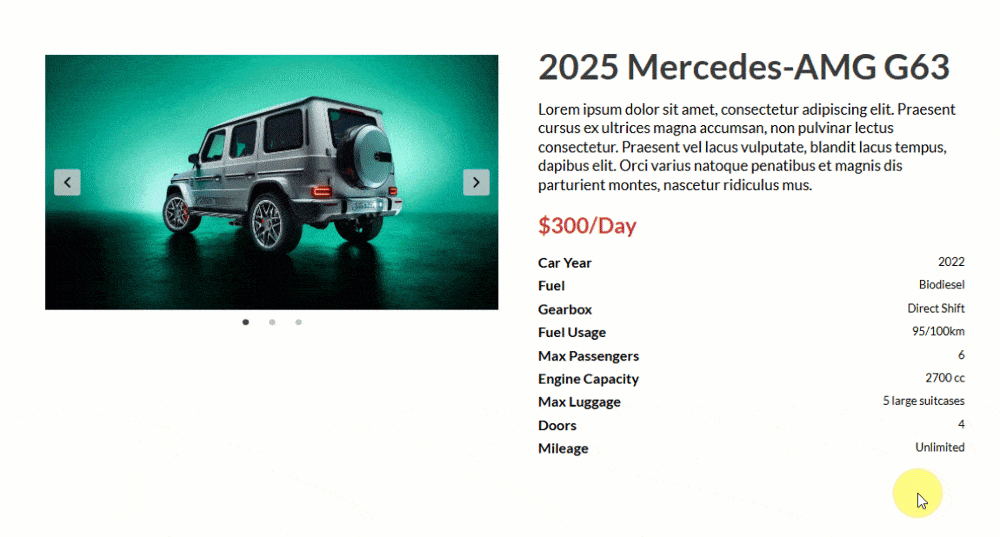 That’s done. Let’s see the page on the frontend. The slideshow works well