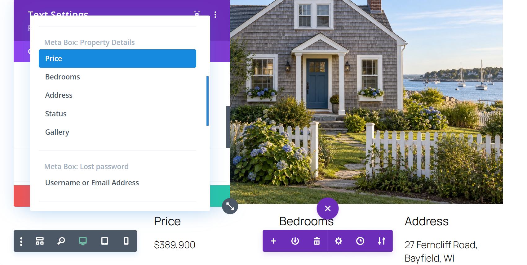 Choosing a Meta Box field as dynamic content in Divi.