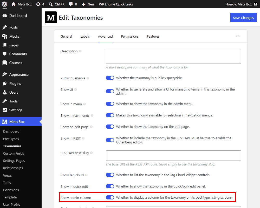 Show admin column for taxonomy