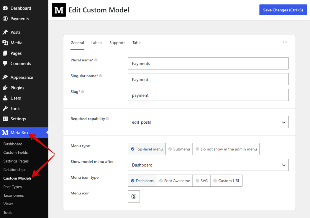 UI for creating custom model