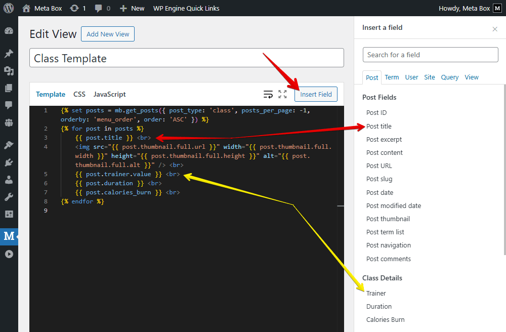 Insert fields to get data