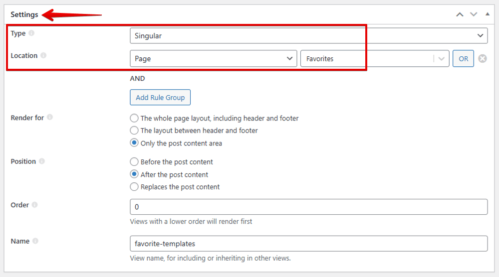 Set the location for the template
