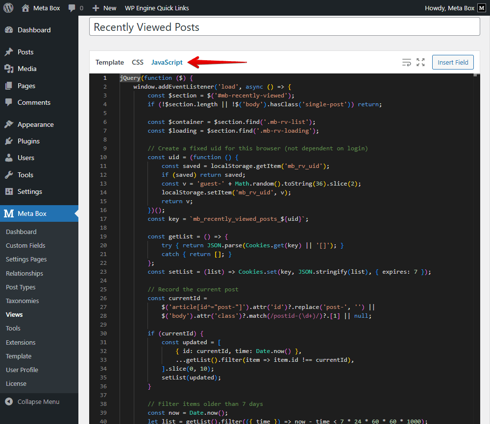 Add JavaScript for the action