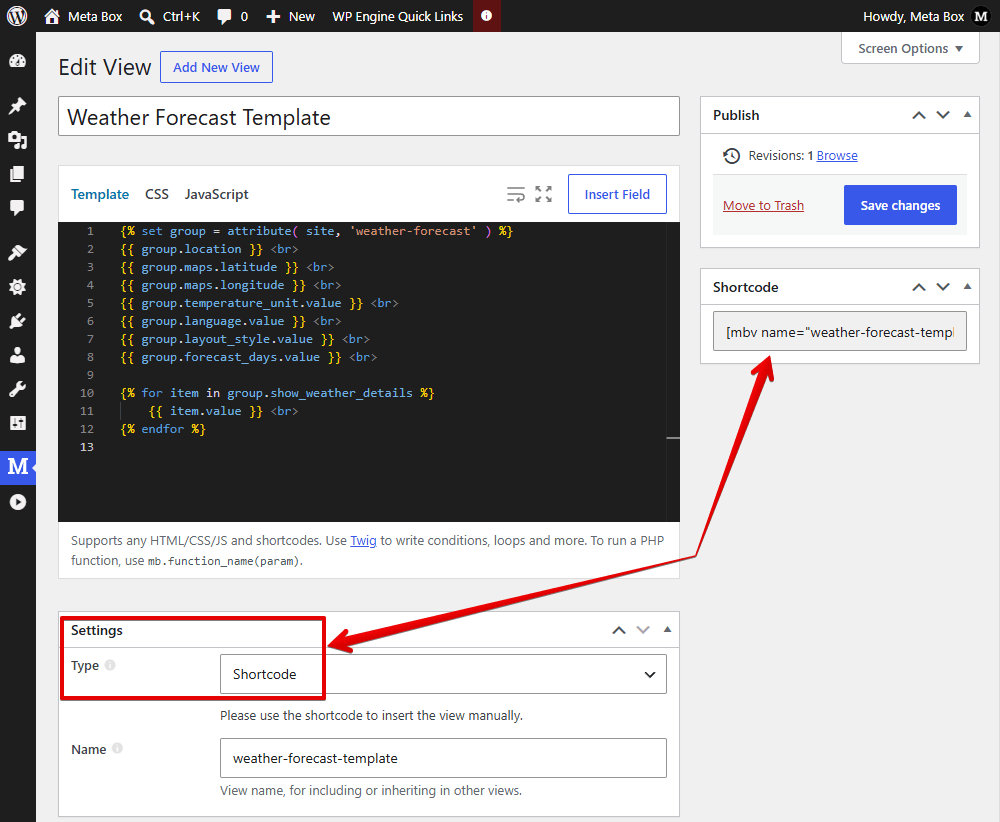 Get shortcode of view