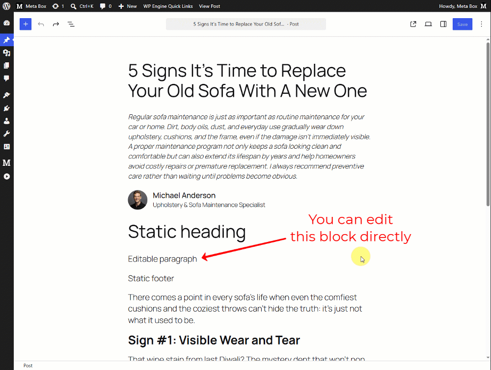 Editable Blocks Inside the Custom HTML Blocks
