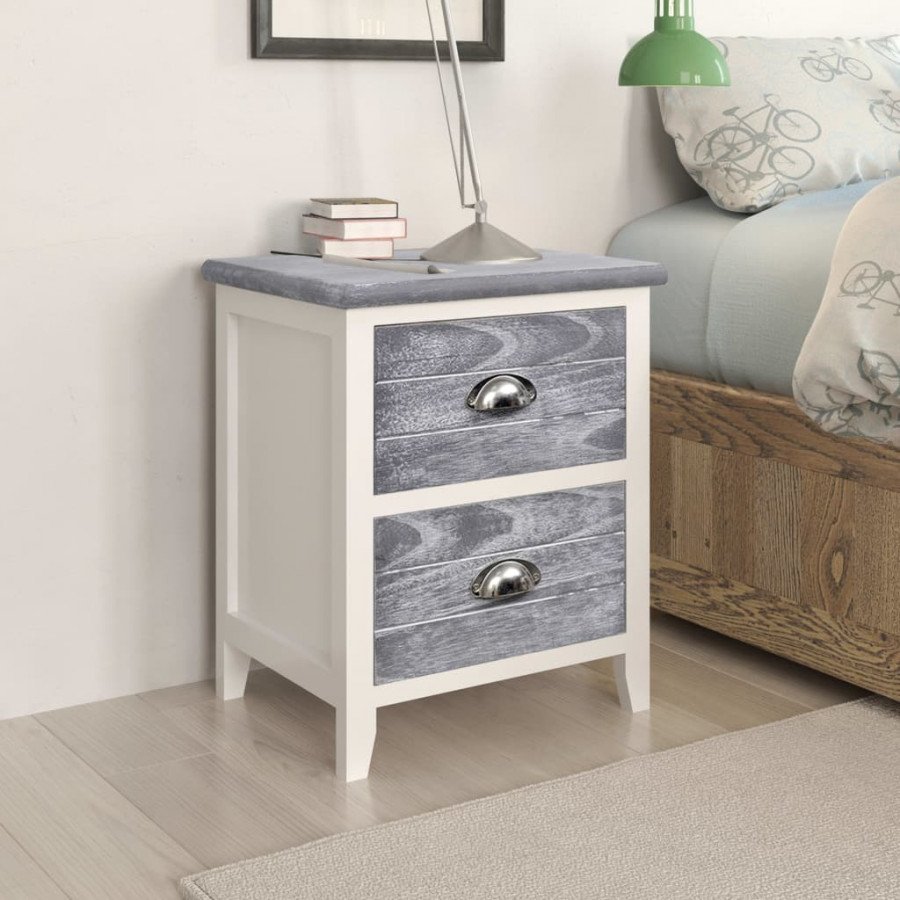 Vidaxl Vx284047 Mesita De Noche Madera De Paulownia Gris Y Blanca 38x28x45 Cm Vx284047 Epto