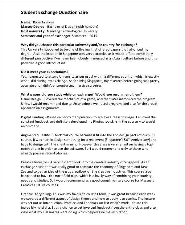 Free 22 Student Questionnaire Examples In Pdf Doc Examples