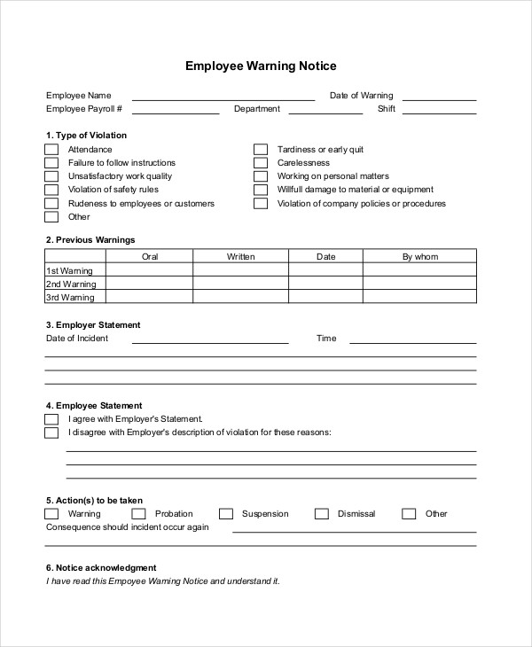 Free 10 Warning Notice Examples Samples In Pdf Google Docs Word Apple Pages Examples