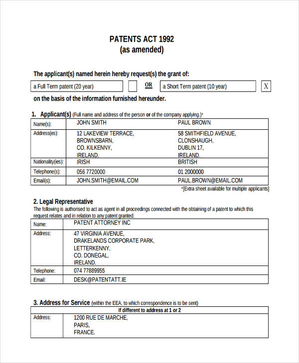 Free 6 Patent Application Examples Samples In Pdf Examples To amend the law of patents applicable to existing patents and applications for patents. Free 6 Patent Application Examples Samples In Pdf Examples 1 Subject to this Act a patent gives the patentee the exclusive rights during the term of the patent to exploit the invention and to authorise another person to exploit the invention.