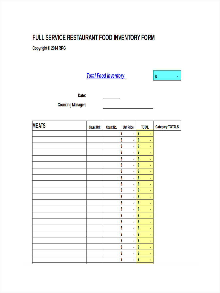 Free Restaurant Inventory Spreadsheet