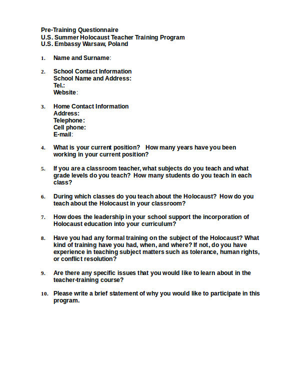 For example, in a landmark . FREE 33+ Questionnaire Examples in DOC | Examples