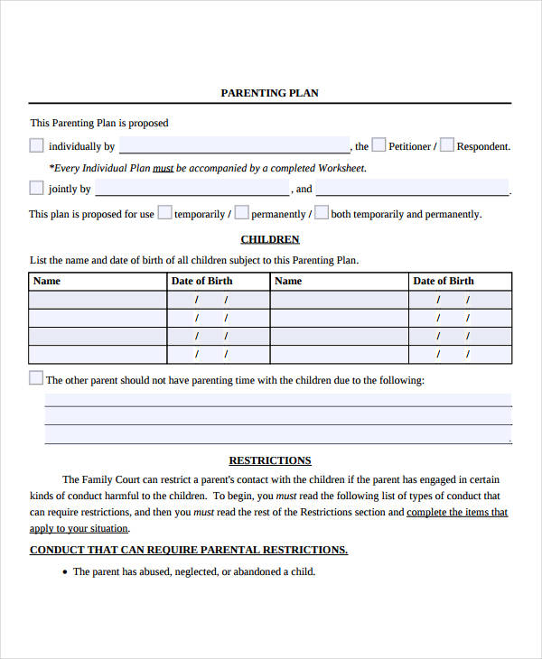 free 6 parenting plan examples samples in pdf examples