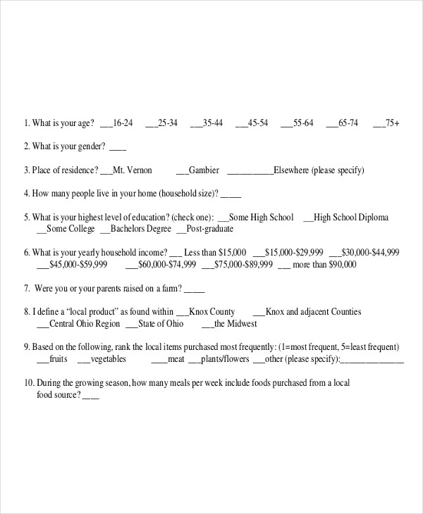 Free 30 Questionnaire Examples In Pdf Google Docs Word Apple Pages Examples