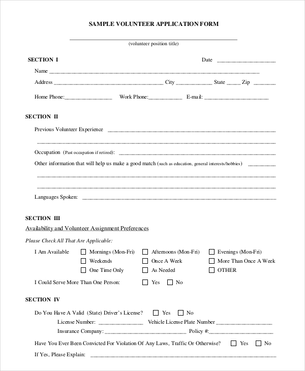 Free 7 Volunteer Application Examples Samples In Pdf Examples
