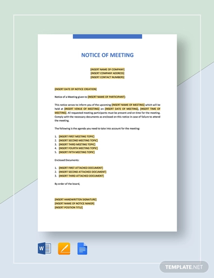 Free 16 Meeting Notice Examples Samples In Pdf Google Docs Apple Pages Doc Examples