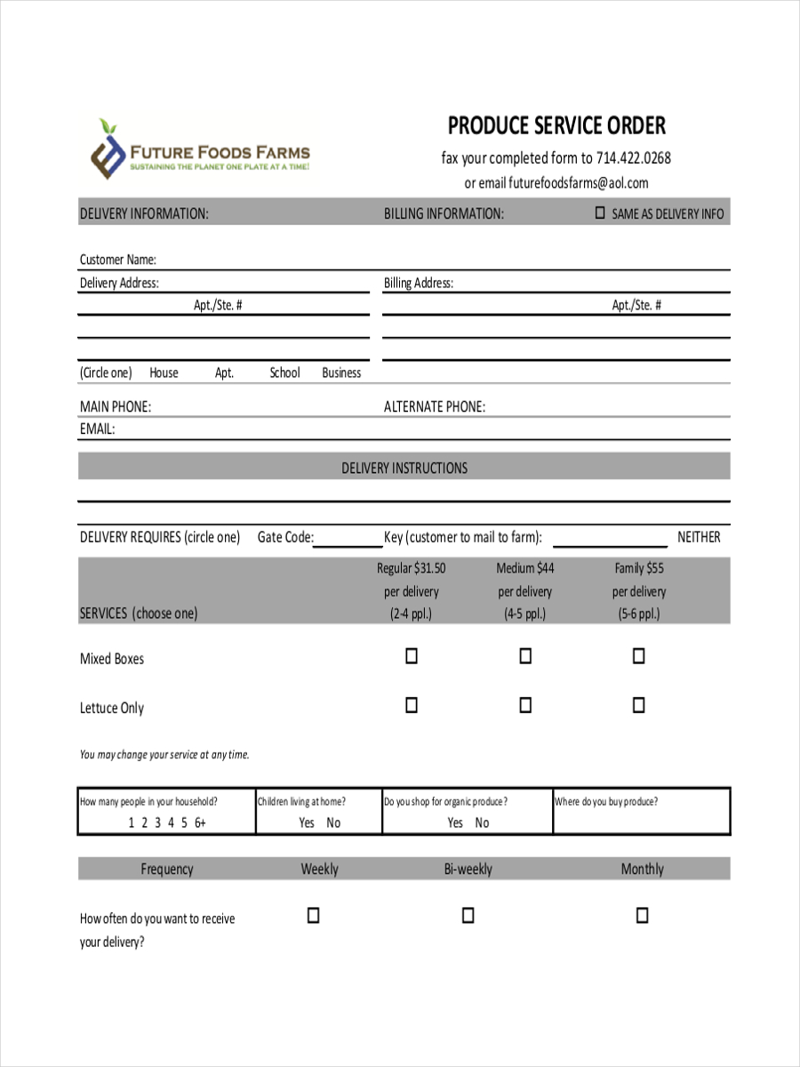 8+ service order examples to download