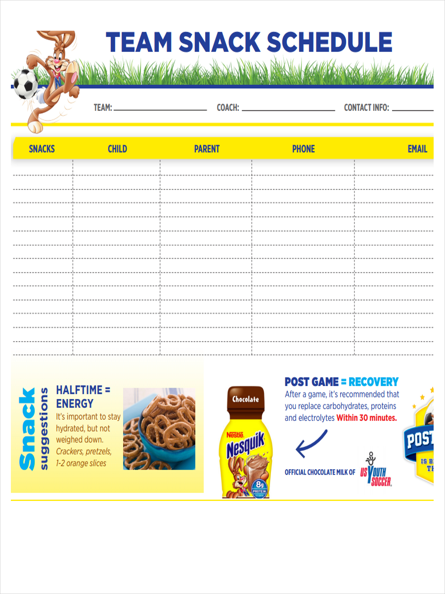 Printable Snack Schedule Template