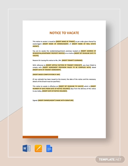9 Notice To Vacate Examples In Pdf Google Docs Ms Word Apple Pages Examples