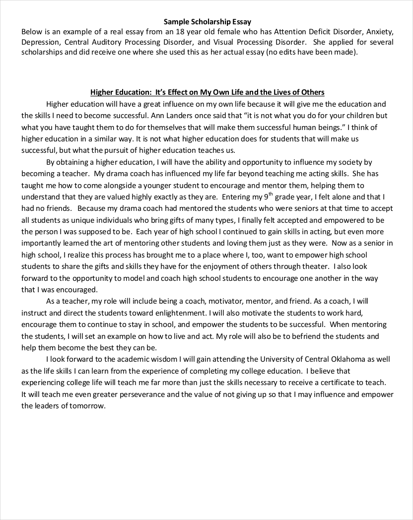 Free 9 Scholarship Essay Examples In Pdf Examples