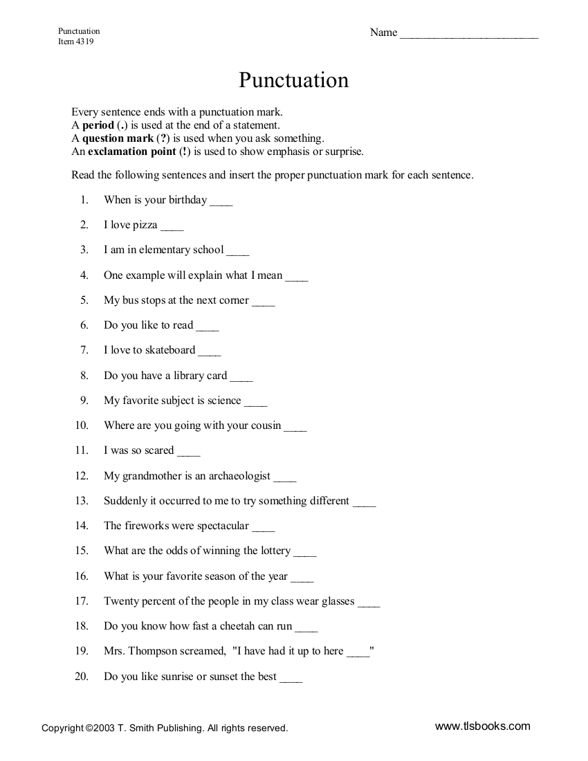 Punctuation worksheet