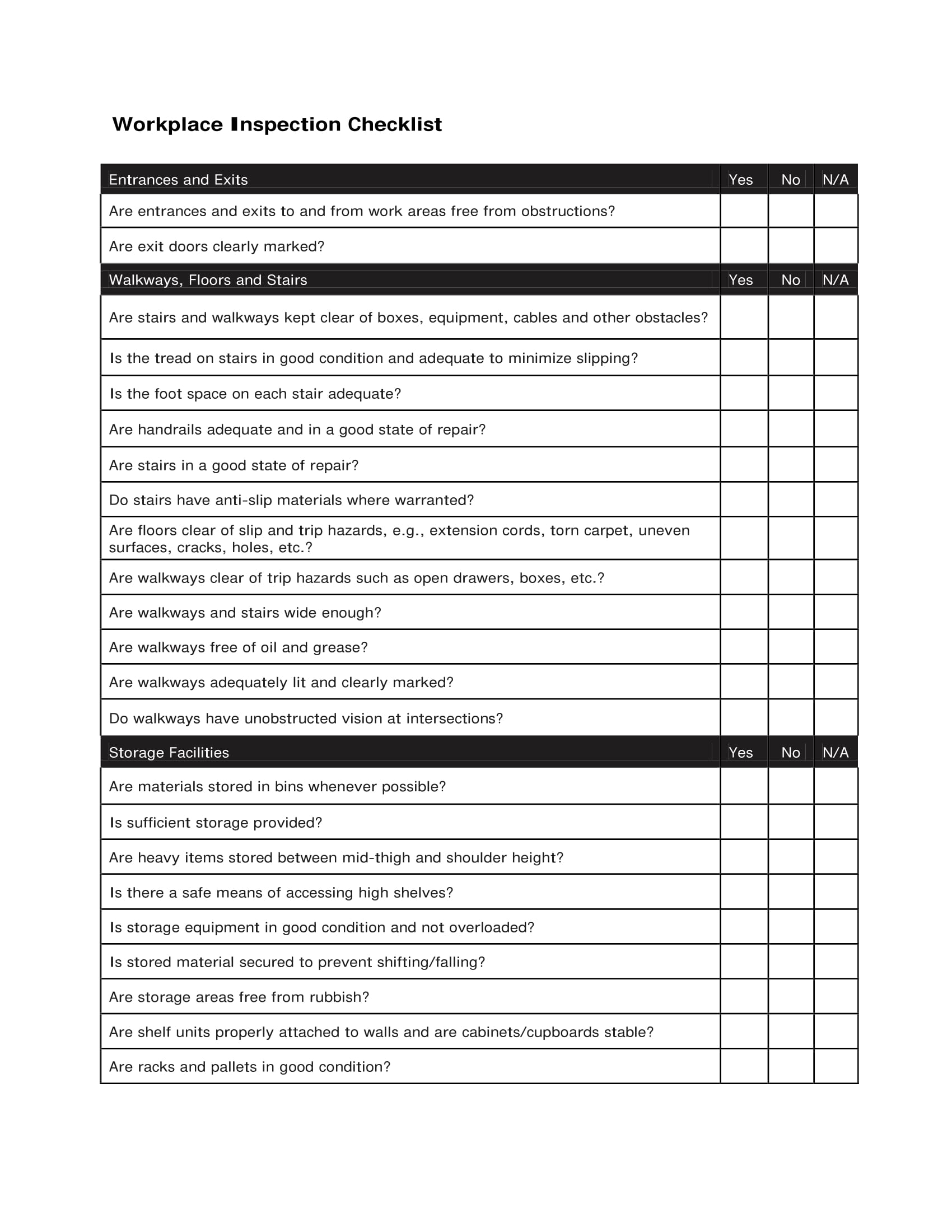 Weekly Safety Inspection Checklist - 10 Workplace Inspection Checklist Examples Pdf Word Examples