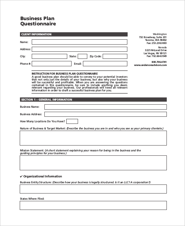 2 Formulating A Business Plan With Questionnaire Examples Pdf Examples