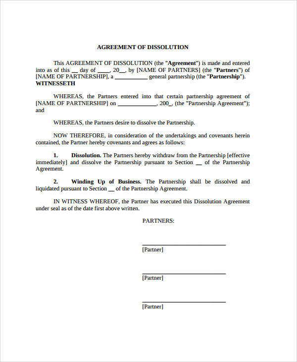 11 Dissolution Agreement Examples Pdf Word Examples