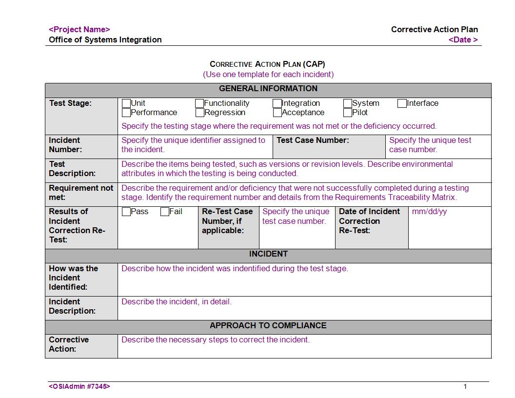 Corrective Action Plan Template Free