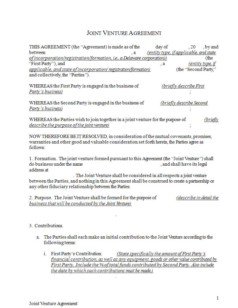 11 Joint Venture Agreement Examples Pdf Doc Examples