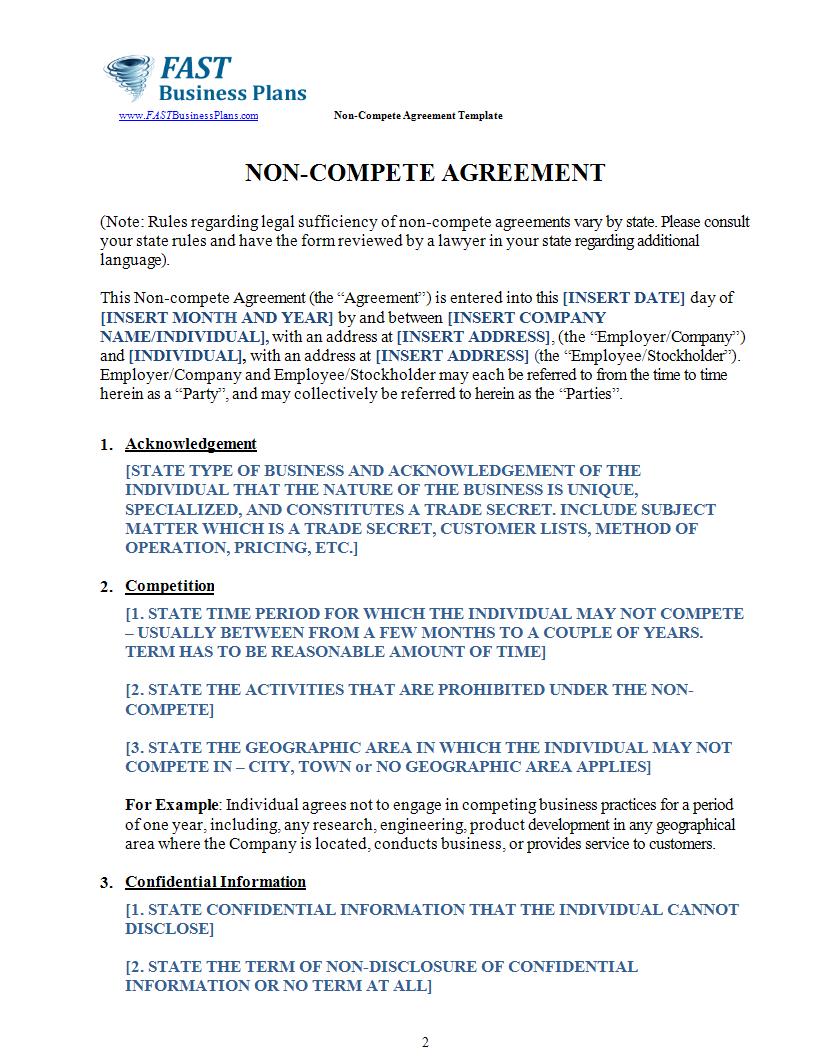 Non Compete Agreement Template Word