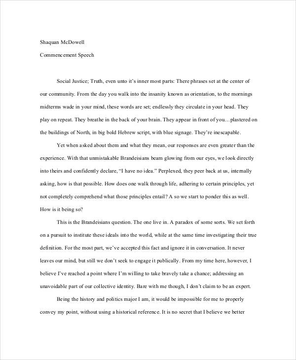 Commencement Speech Examples Pdf Examples