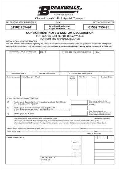 Consignment Note Pdf - Modern Minimal Picture - High Resolution
