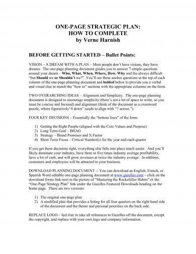 10 One Page Strategic Plan Examples Pdf Word Pages Examples