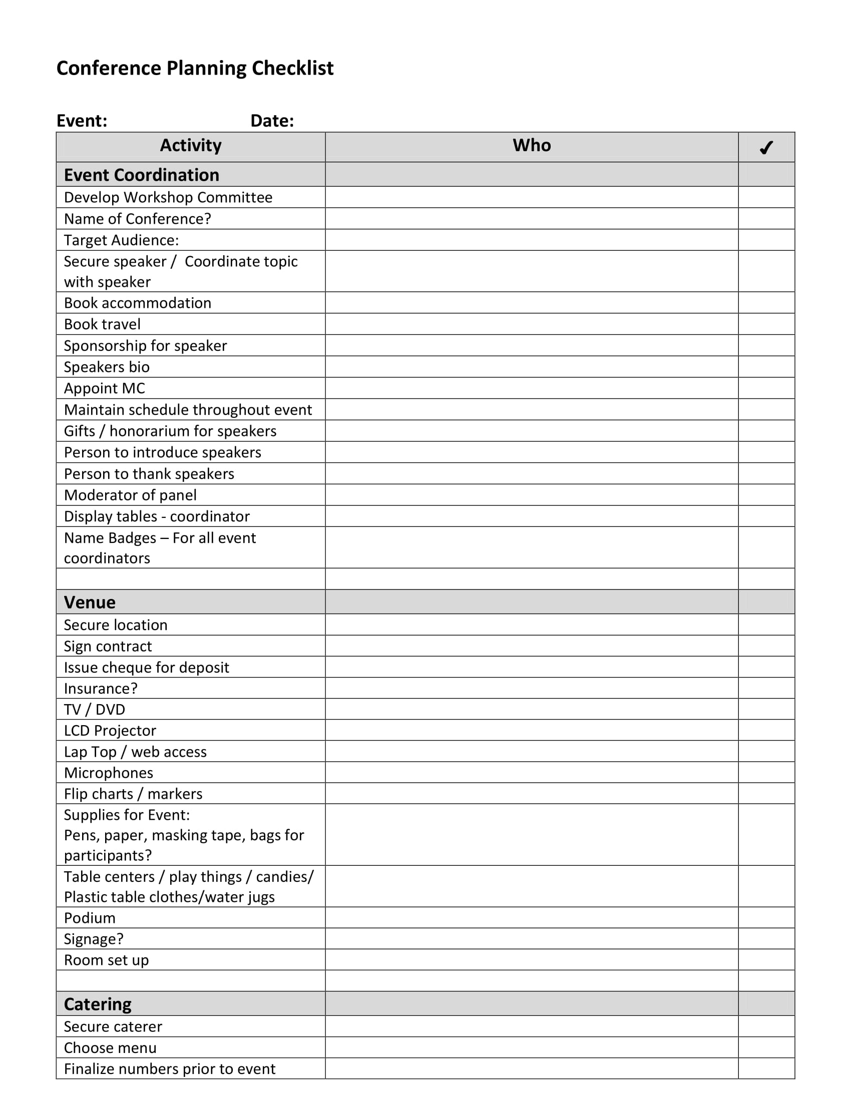 Sample conference planning checklist