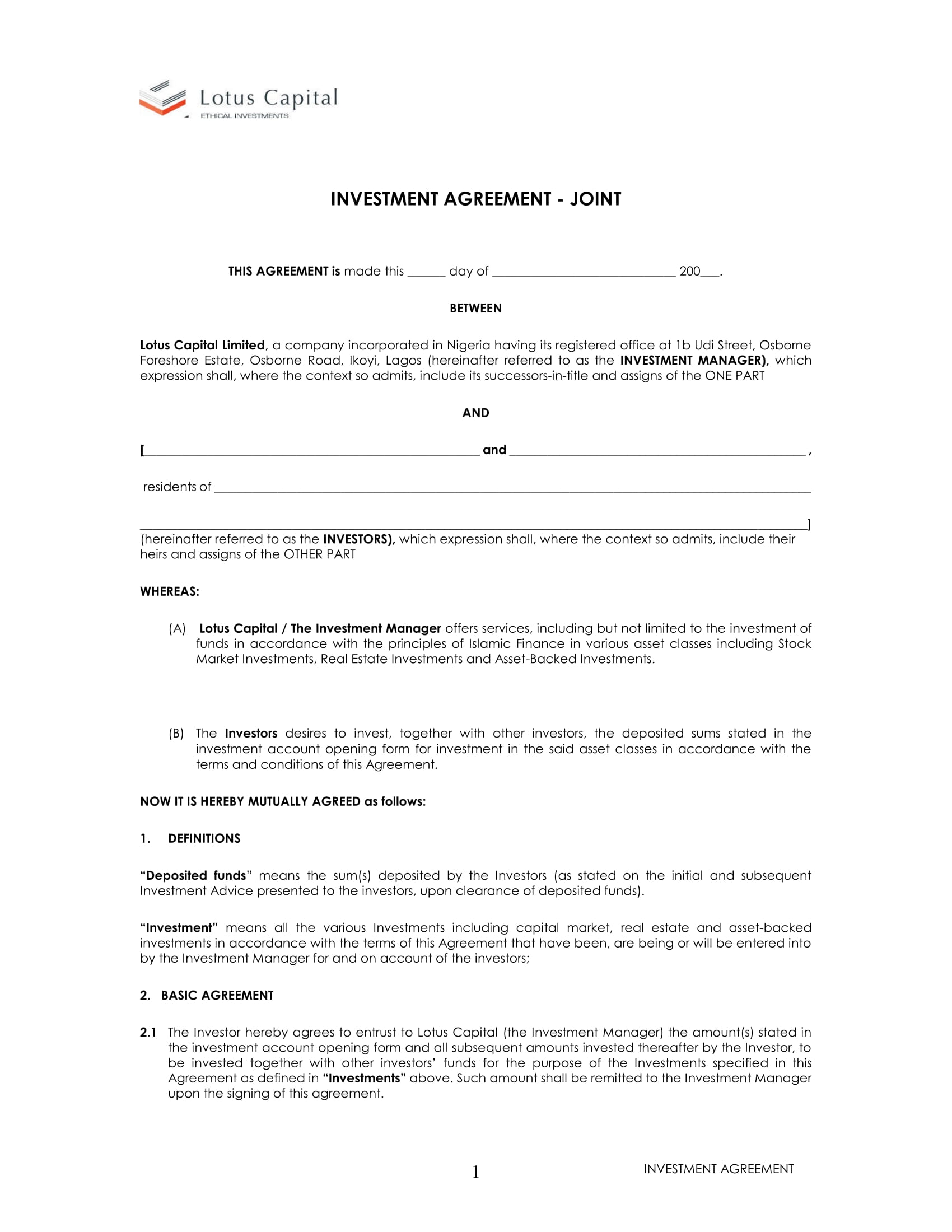 12 Free Real Estate Investment Agreement Examples Doc Pdf Examples