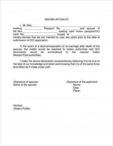 9 Sworn Affidavit Form Examples Pdf Examples