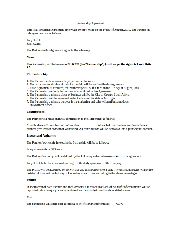 10 50 50 Partnership Agreement Templates Examples Pdf Doc Examples