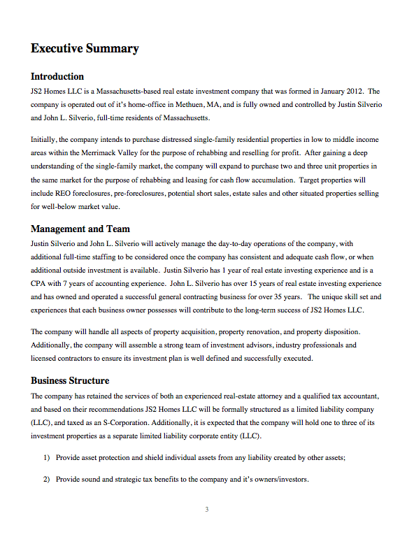 Rental Property Business Plan Template