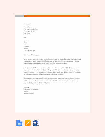 14 Leave Letter Examples Templates In Word Pages Docs Pdf Examples