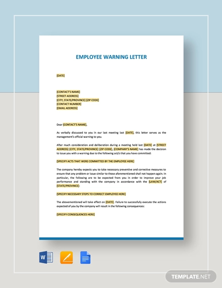 11 Employee Warning Letter Examples Pdf Google Docs Ms Word Apple Pages Examples