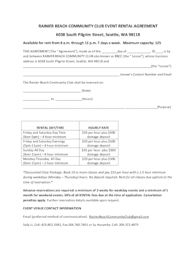 9 Event Venue Rental Agreement Examples Templates Download Now Examples