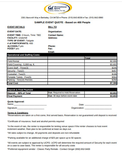Free 11 Event Quotation Examples Templates Download Now Examples