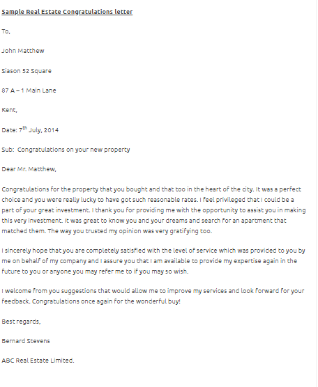 Free 8 Real Estate Congratulations Letter Examples Templates Download Now Examples