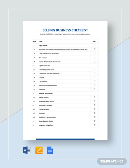 Selling Your Business Checklist Examples