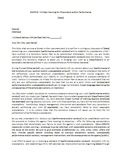 10 Behavior Warning Letter Examples Employee Patient Student Examples