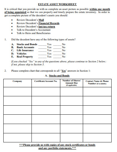 Estate inventory worksheet