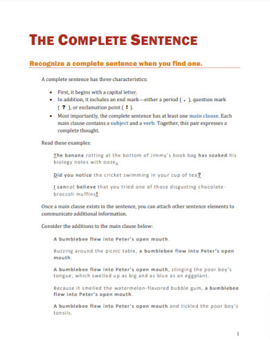 30+ complete sentence examples