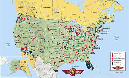 Coast To Coast RV Resorts And Campgrounds By Good Sam Cwweb Map 